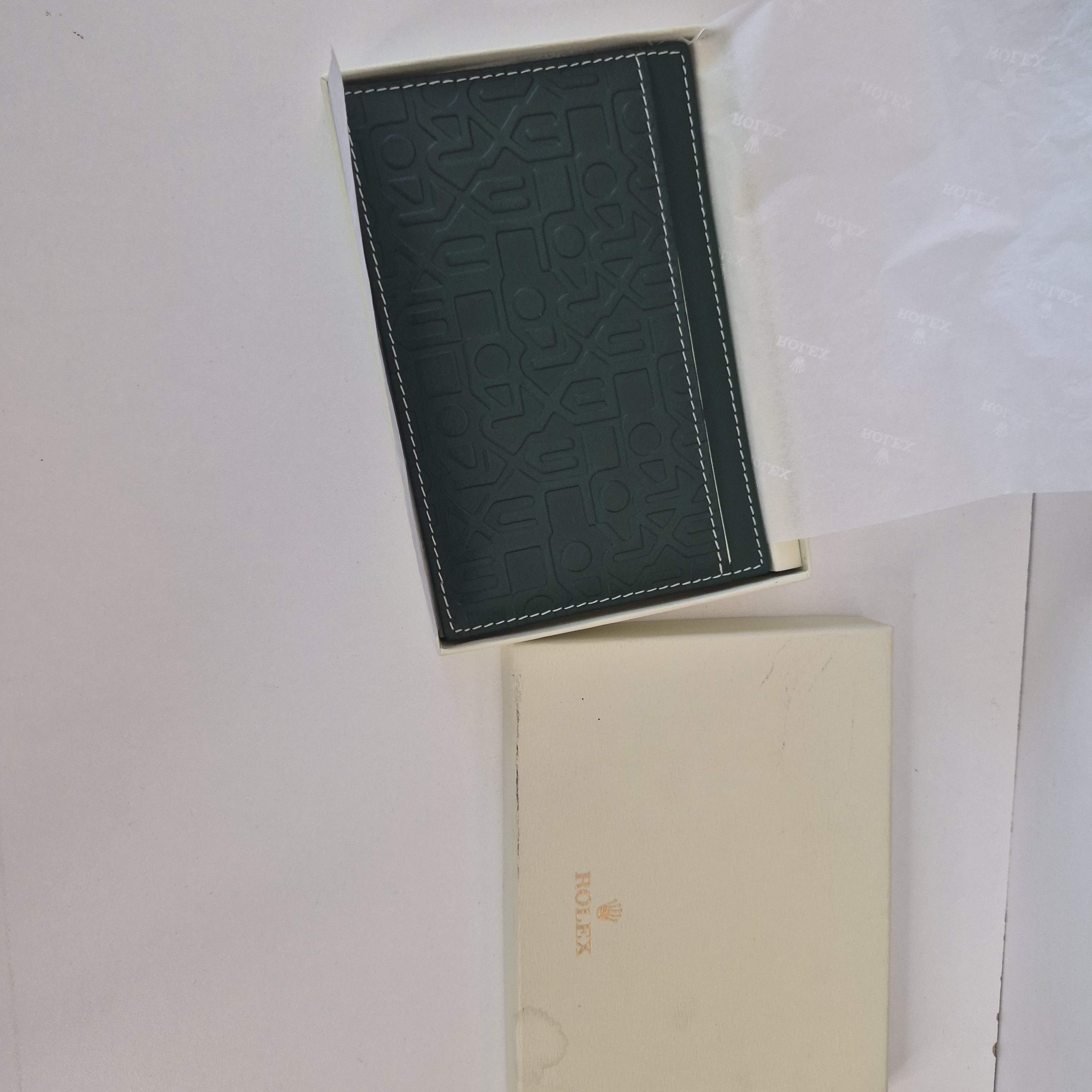 new in box rolex logo green leather card case holder note pad